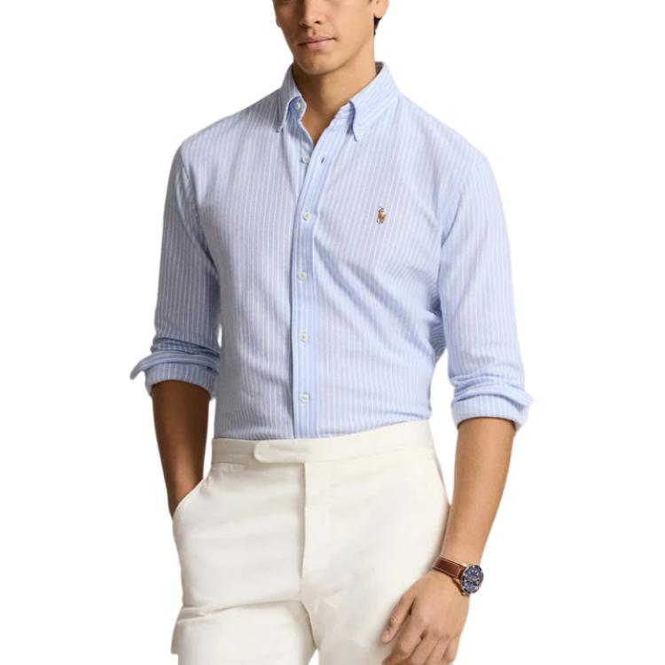 Polo Ralph Lauren Striped Logo Print Button Long Sleeve Shirt Men Shirts Blue 710934575-002