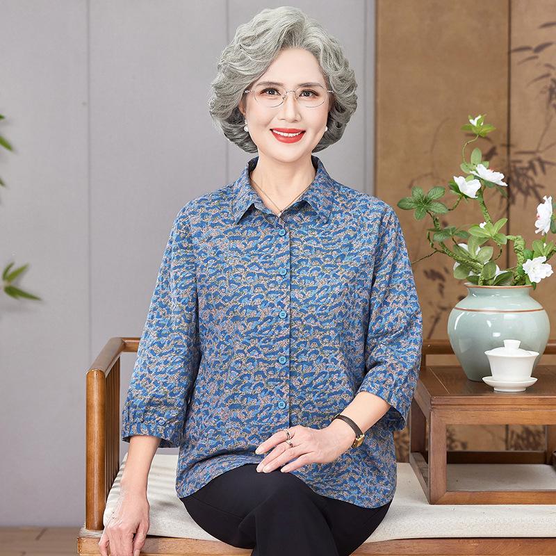 

Elderly Women s Spring/Summer Pure Cotton 3/4 Sleeve Shirt for Mom/Wife/Grandma in 60s-70s XL (105-120 lbs)