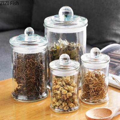 Minimalist Transparent Sealed Glass Jar Storage Jars with Lids Tea Caddy Candy Pots Desk Decoration Spice Jar Cereal Dispenser