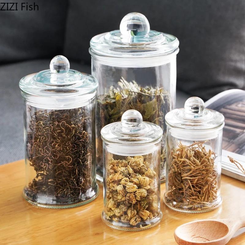 Minimalist Transparent Sealed Glass Jar Storage Jars with Lids Tea Caddy Candy Pots Desk Decoration Spice Jar Cereal Dispenser