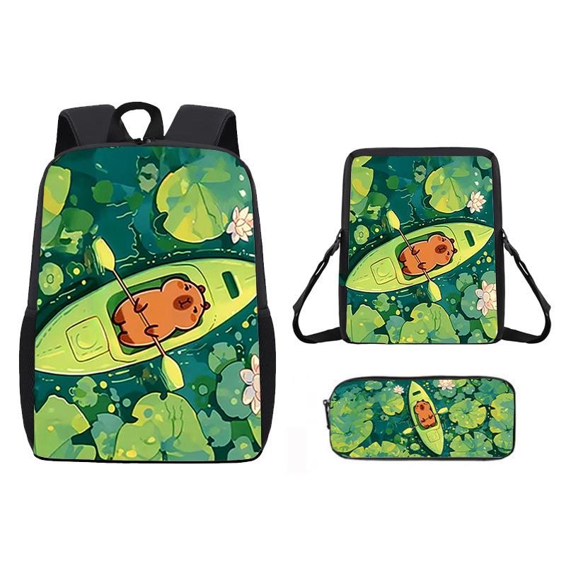Cartoon Pattern Capybara Backpack Shoulder Bag Pencil Case Three Set Piece