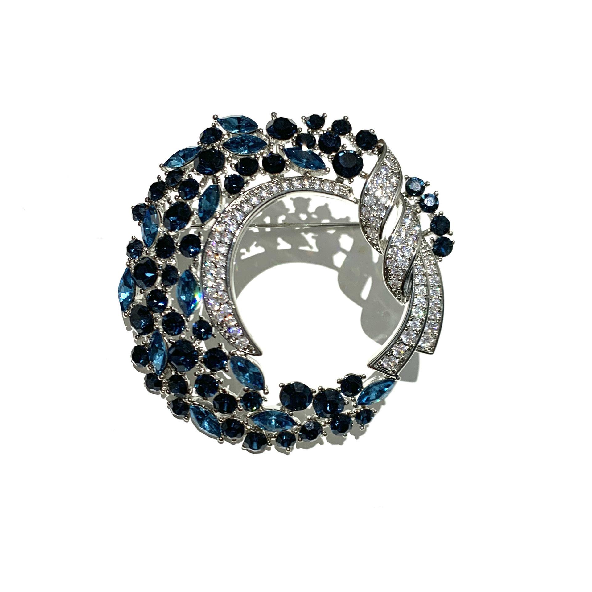 Bo Xin Yun Blue Enchantress Zirconia Floral Wreath Brooch - Luxury Coat Corsage with Heavy Workmanship.