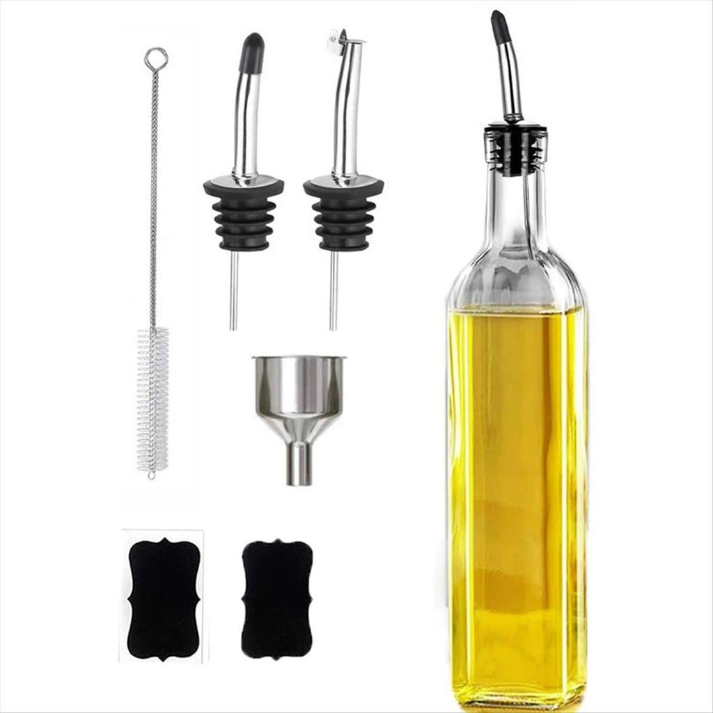 BHBL Glass Olive Oil Bottle with Pourer and Funnel Oil Jug Set Household Oil Jug Leak-Proof Glass Oil Jug 500ML
