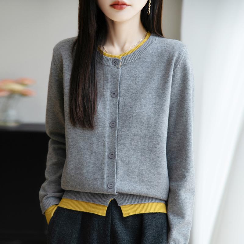 Dámský pletený kardigan s kulatým výstřihem Andy Cashmere Sweater Coat - Podzim 2025, Korejský styl