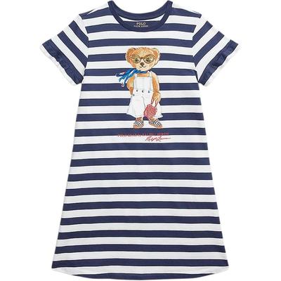 Polo Dress Logo Striped Round Neck Short Sleeve Kids Dresses Blue 313965227-001