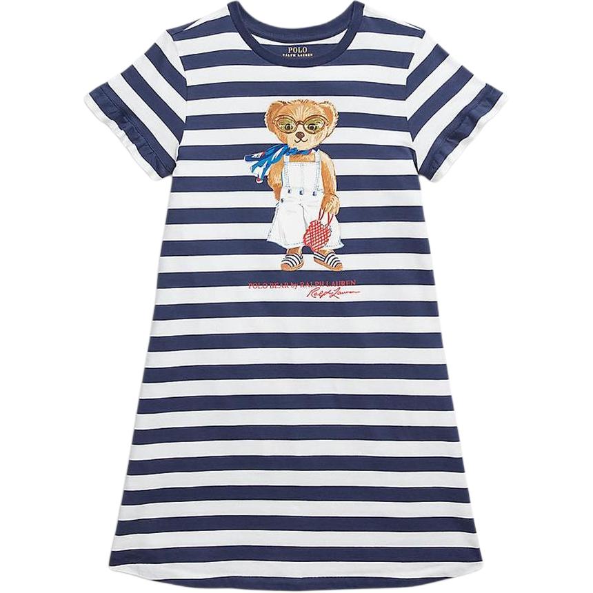

Платье Polo Ralph Lauren с логотипом в полоску, круглым вырезом и короткими рукавами, детское, синее 313965227-001 XL