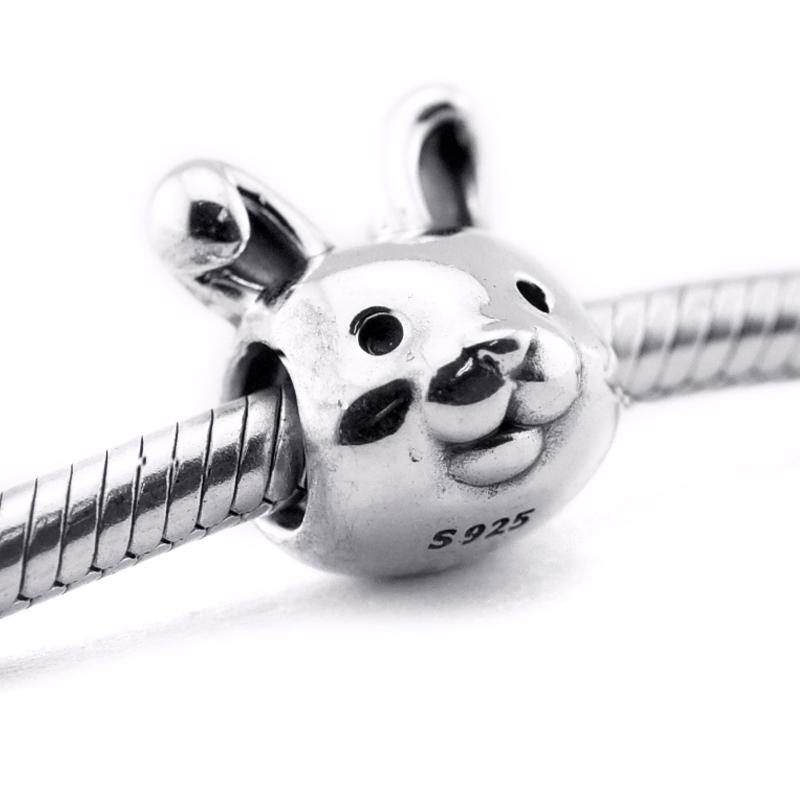 100% real 925 prata esterlina bonito notável coelho encantos contas se encaixa pulseiras originais diy moda jóias fazendo