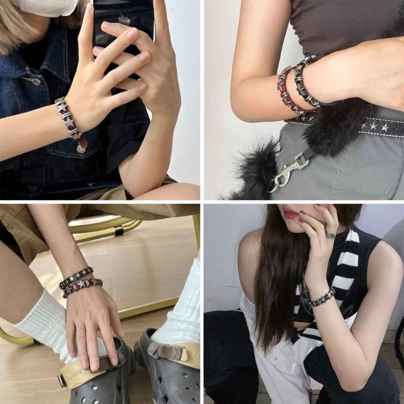 Vintage Stern Leder Uhrenarmband Armband für Damen Süß Cool Charm Mode Verstellbares Armband Halloween Schmuck Geschenk