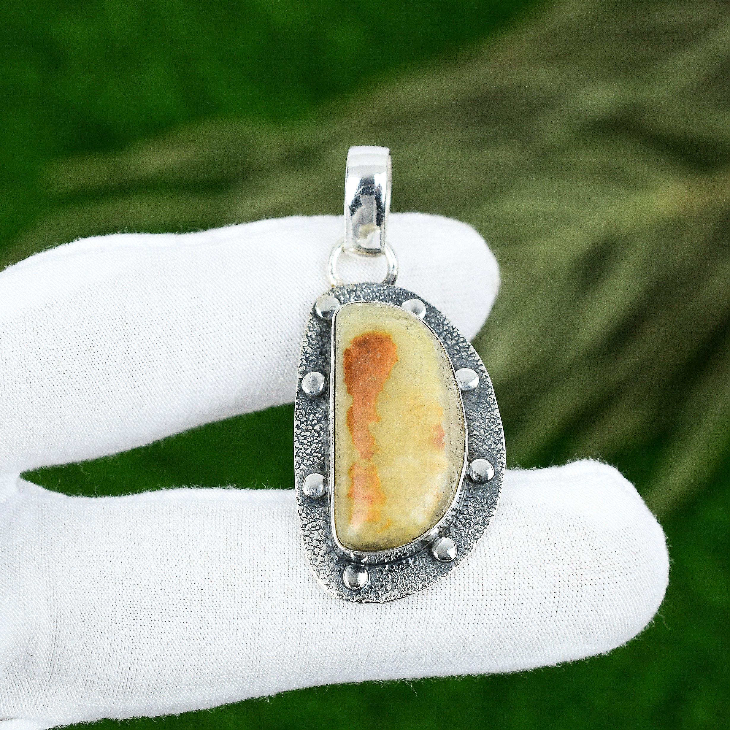 Crescent Natural Polychrome Jasper 925 Sterling Silver Sister Pendant Jewelry