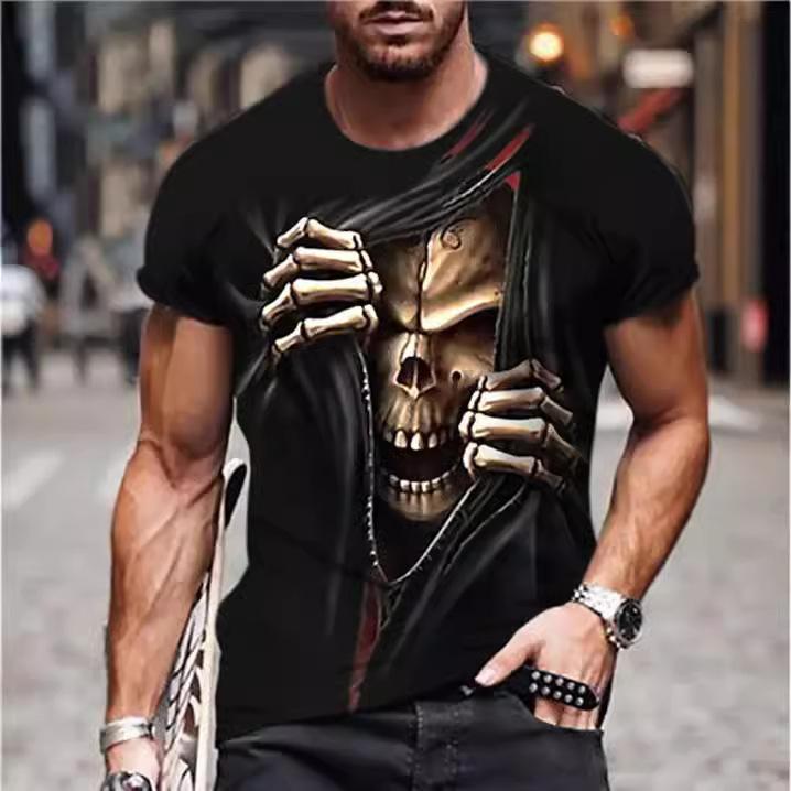 Men's T-shirt with 3D Printing for Summer, Fashionable and Casual Round Neck Short Sleeved T-shirt for Men