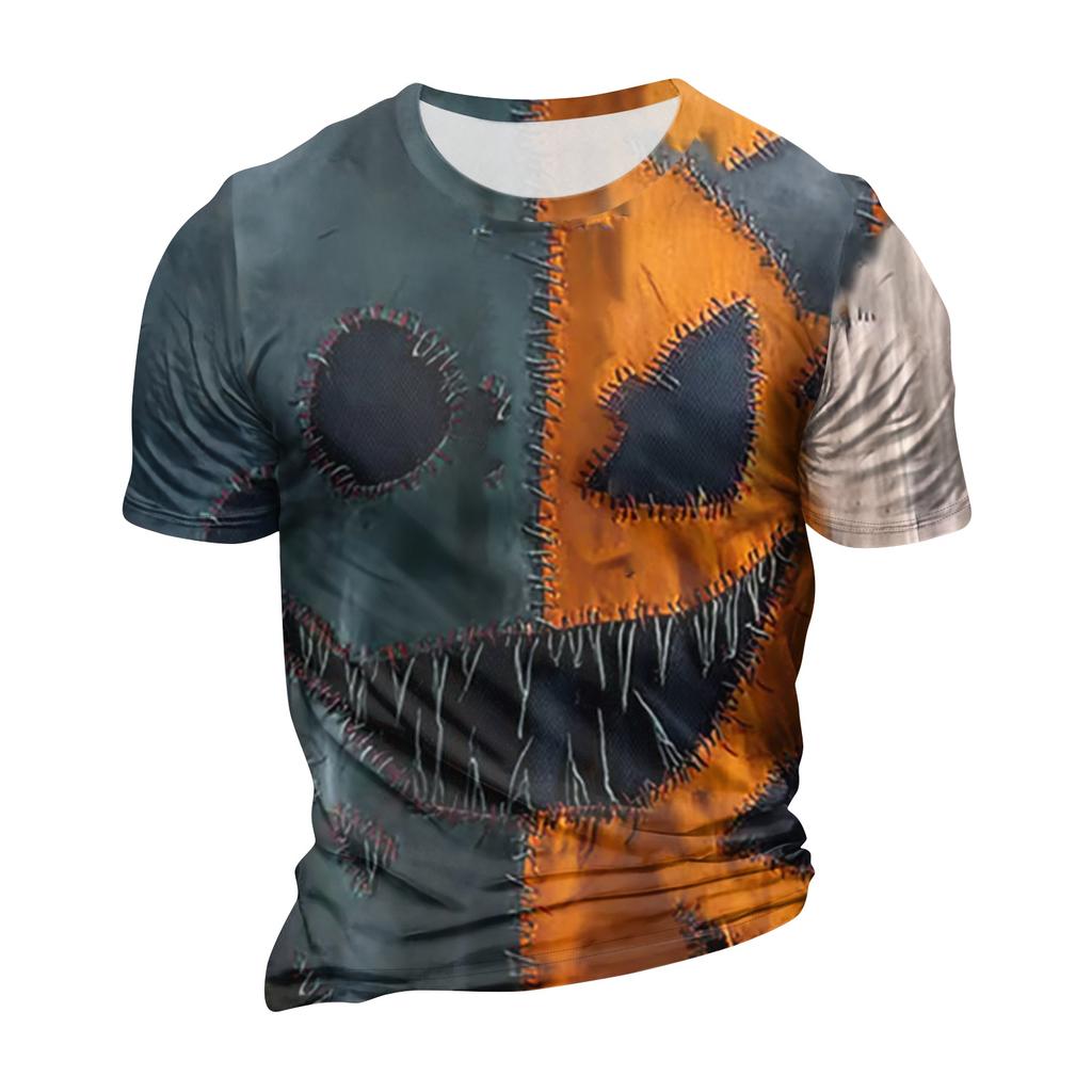 Halloween T Shirt Men's Casual Round Neck Blood Splatter Pattern Tops Horror Bloody Printed Short Sleeve Tops