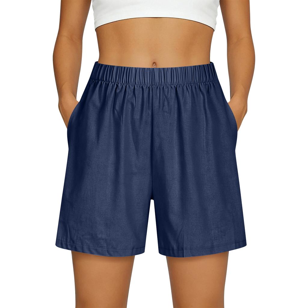 Women Elastic Waist Casual Shorts with Pockets Lightweight Loose Fit Summer Shorts for Outdoor Activities and Daily Wear