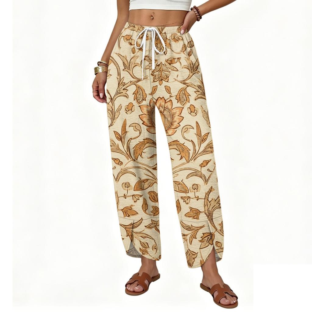 Women's Casual Loose Straight Leg Drawstring Printed Long Pants with Relaxed Fit Lightweight Breathable Fabric for Everyday Wear