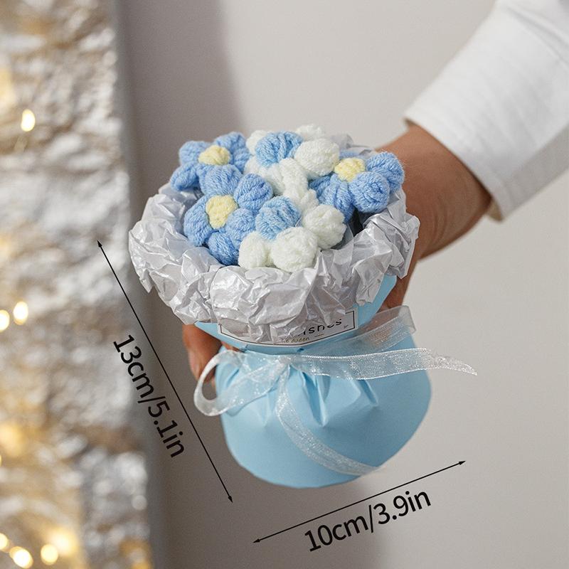 Crochet Puffs Rose Bouquet Finished Product Handmade Artificial Flower Decorations Valentine Mother Day Festival Souvenirs Gifts
