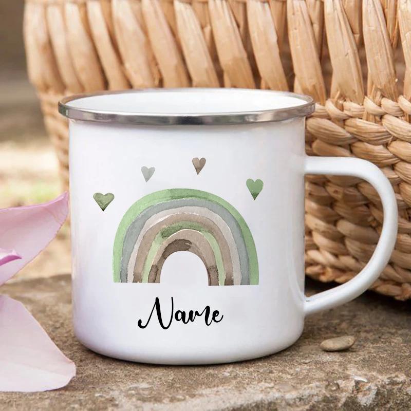 Tazza personalizzata da falò con nome personalizzato in smalto, Tazza rustica per bambini Regali festivi, Tazza arcobaleno da campeggio per donne e amici
