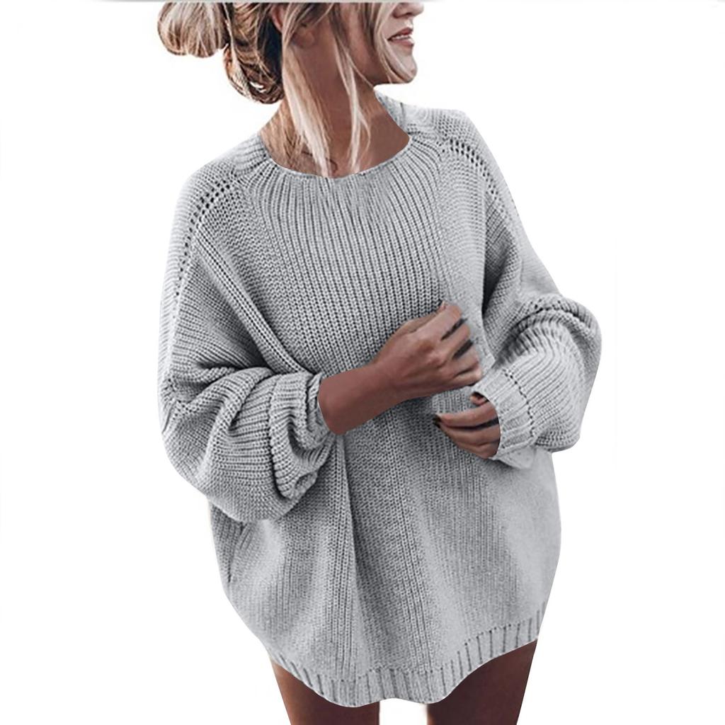 Women's Fashionable Casual Round Neck Solid Color Long Sleeve Sweaters