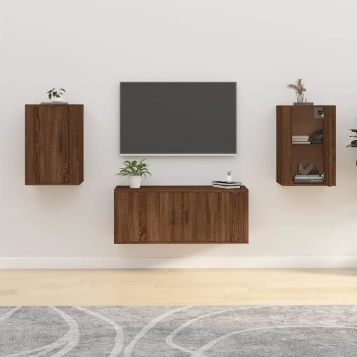 816671 vidaXL Wall-Mounted TV Units 2 Pcs Brown Oak 40x34.5x60 Cm