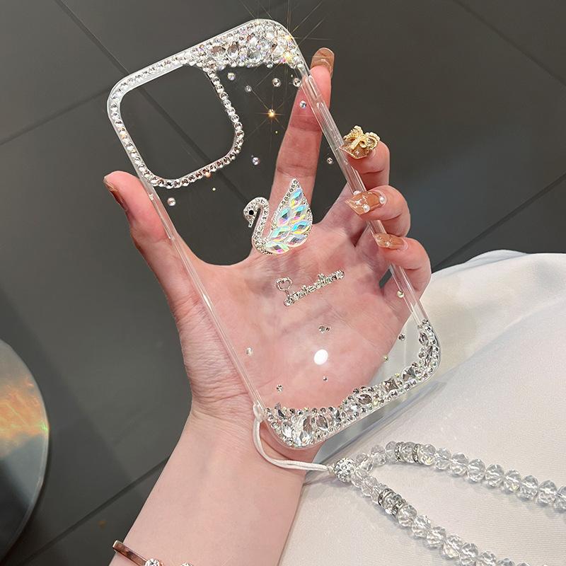 Light luxury rhinestone swan for iPhone17ProMax mobile phone case Apple 16 flash diamond 15 transparent 14 protective case