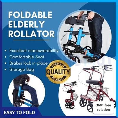 Rot / Blau Hilfs-Reise-Shopping Faltbarer Senioren-Rollator Senioren-Gehwagen Gehhilfe Mit Sitz Korb Und Rädern Neu