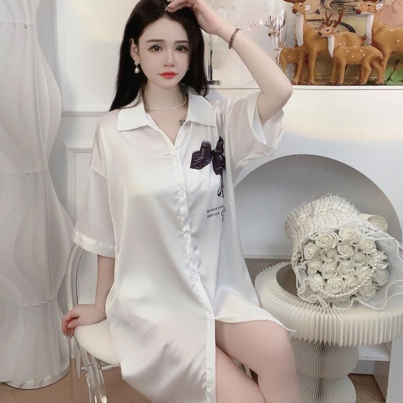 Lazy Wind Sweet Girl Short-Sleeved Nightdress Women'S Summer Chiffon Can Wear Comfortable Loungewear