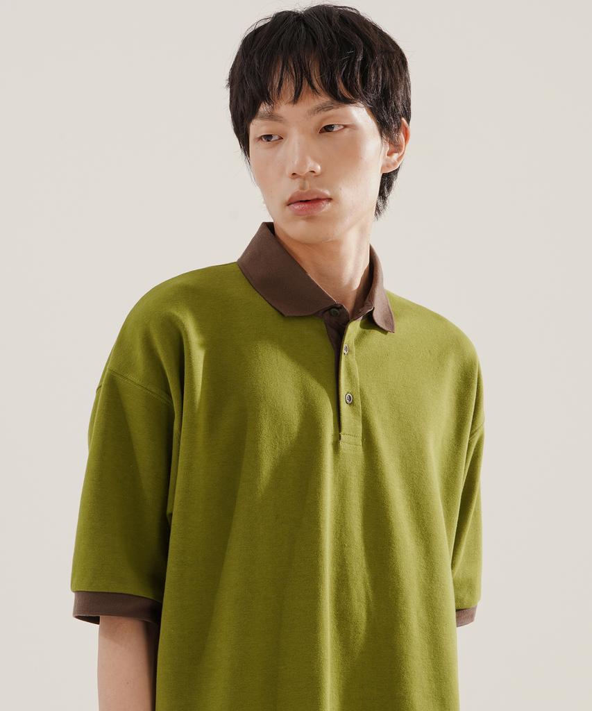 JEMUT Chess Ringer Collared Short Sleeve T-Shirt Olive Kjst2616