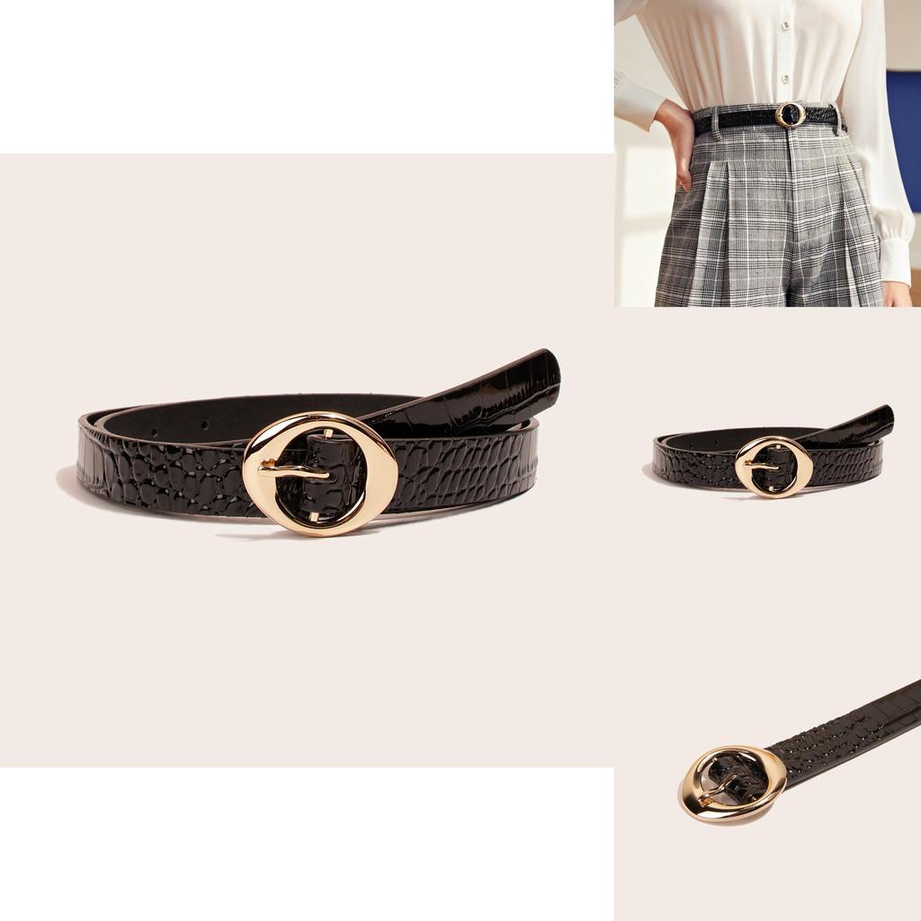 Casual Chic Womens Belt With Geometric Pattern And Metal Pin Buckle For Daily Use