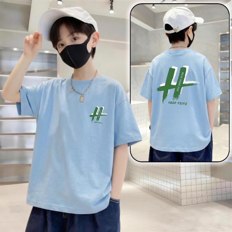 Trendy Boys Summer Cotton Letter Print T-Shirt – Loose Fit 120 (40-50 kg)