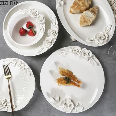 Ceramiczny Talerz z Reliefem Kwiatowym Talerz Śniadaniowy Sałatka Owocowa Talerze Obiadowe Hotel Restauracja Talerz Zachodni Talerz na Deser Kuchenny Sztućce