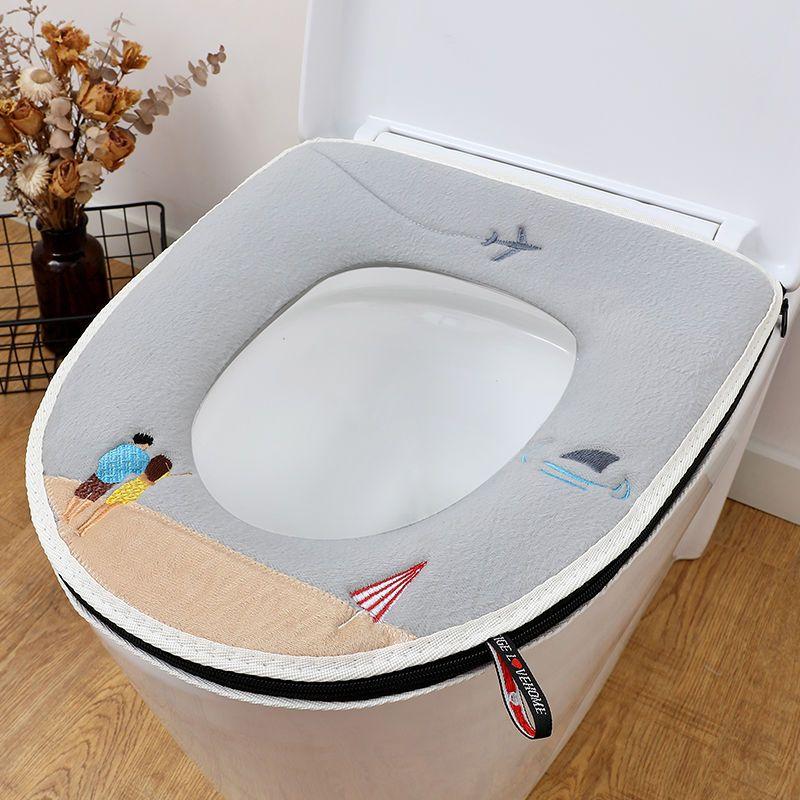 Four Season Universal Short Velvet Toilet Cover Back Waterproof PU Toilet Cushion Household Bathroom Zippered Toilet Seat Cover