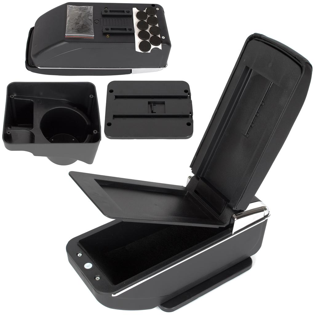 VW Jetta V 05-10 Armrest with Storage Compartment BLACK ECO LEATHER + Installation Kit