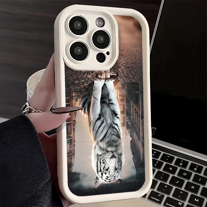 

Phone Case for iPhone 17 Air 16E 15 16 Pro Max Cat Reflects Tiger Cool Cover 14 Plus 13 12 Mini Soft Shell Silicone Fundas iPhone 14 Plus