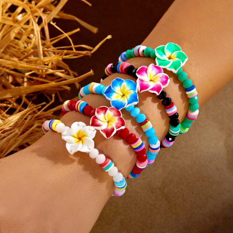 Bohemian Colorful Flower Charm Bracelets For Women Adjustable Pull String Summer Vacation Bangles Girls Party Jewelry Gift