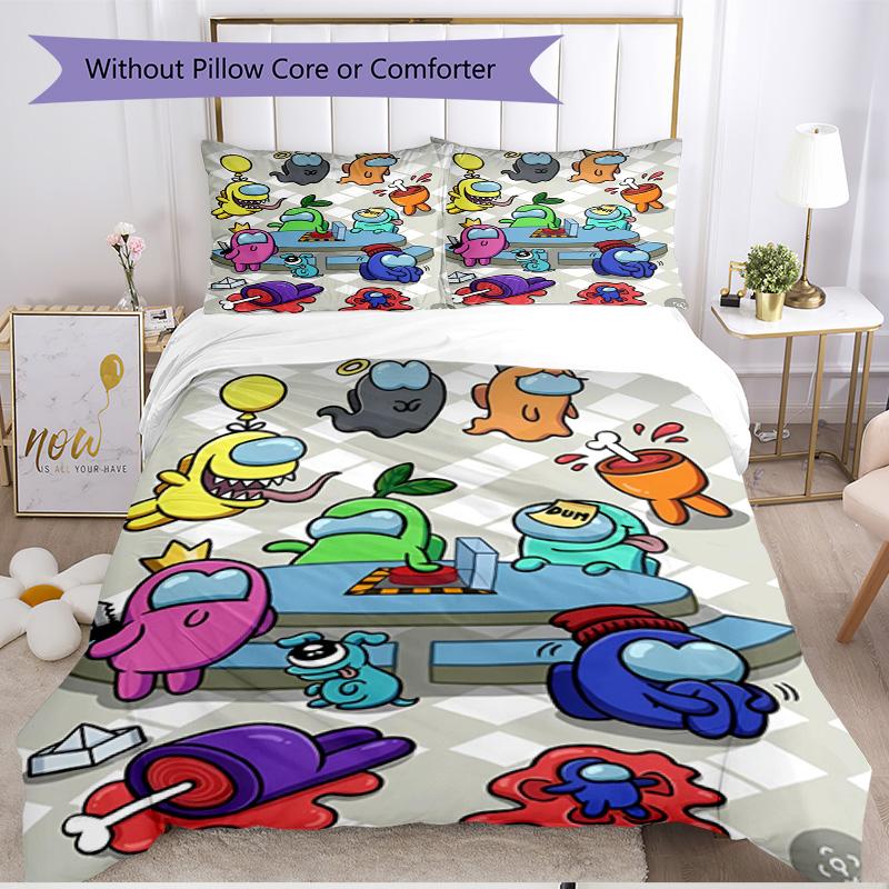 3pcs Duvet Cover Set (1*Duvet Cover + 2*Pillowcase, Without Core), Among Us Print Soft All‑Season Bedding Set, Home Bedroom Decor Gift