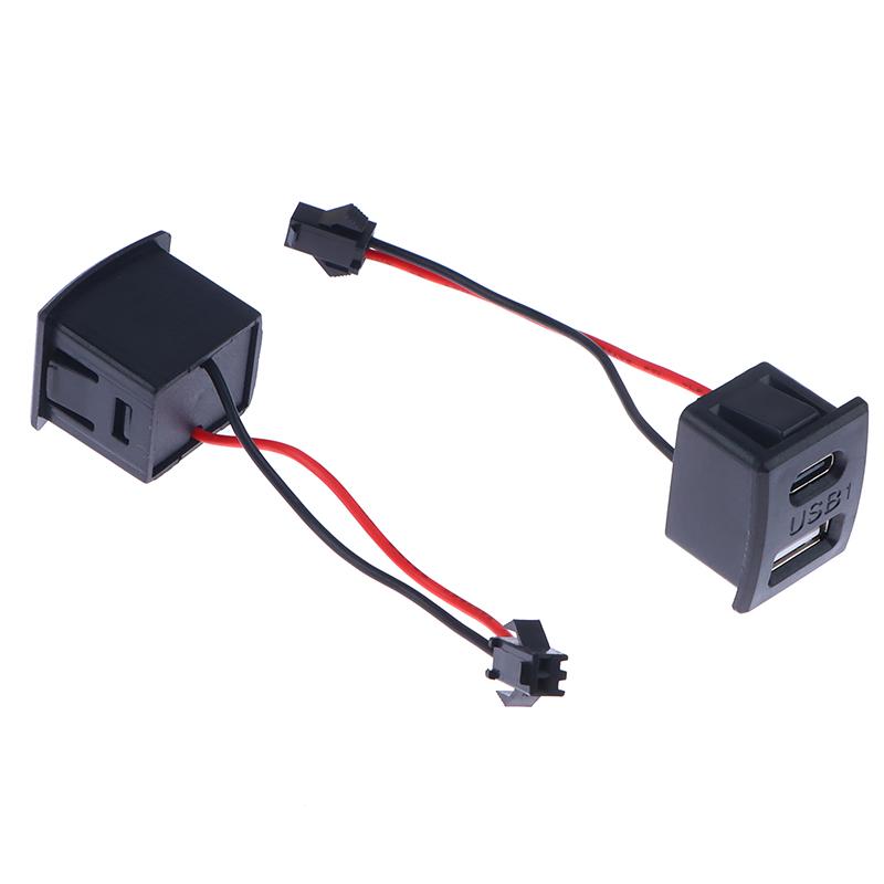 1Pc USB-Buchse Typ-C Schwarz Doppelschicht-Buchse USB-A-Buchse Lampenladebuchse Steckdose mit Kabelanschluss