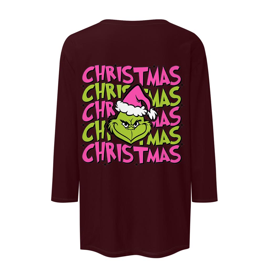 3/4 Sleeve Tops For Women T-Shirt Casual Christmas Print Tops T Shirt Round Neck Pullover Blouse