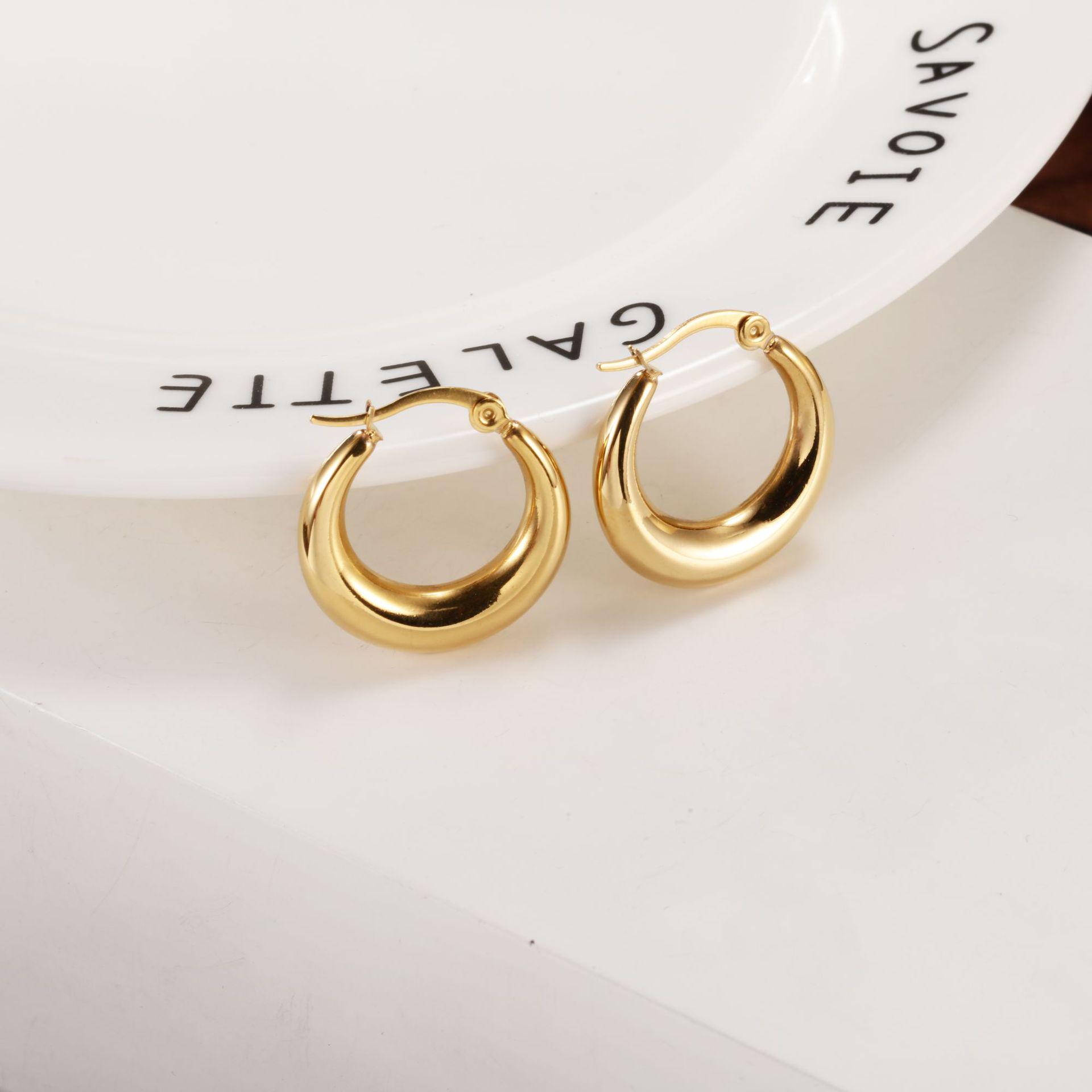 

Trendy Textured Gold-Plated French Geometric Stainless Steel Earrings