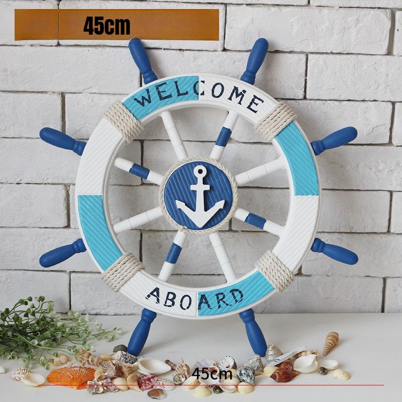 Mediterranes Holzschiffsraddekor 45cm Nautisches Ruder Handgefertigt Handwerklich Langlebiges Hängendes Ornament für die Wohnzimmerwand