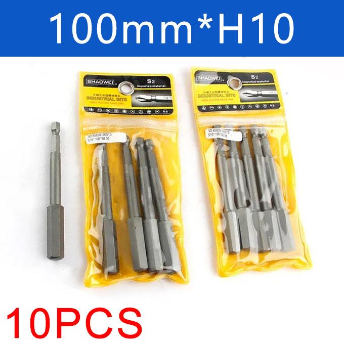 10Pcs 100mm Long 1/4" Hex Head Allen Wrench Drill Bit Handle S2 Steel Screwdriver Bits Metric Allen Screw Driver Bits H2-H14