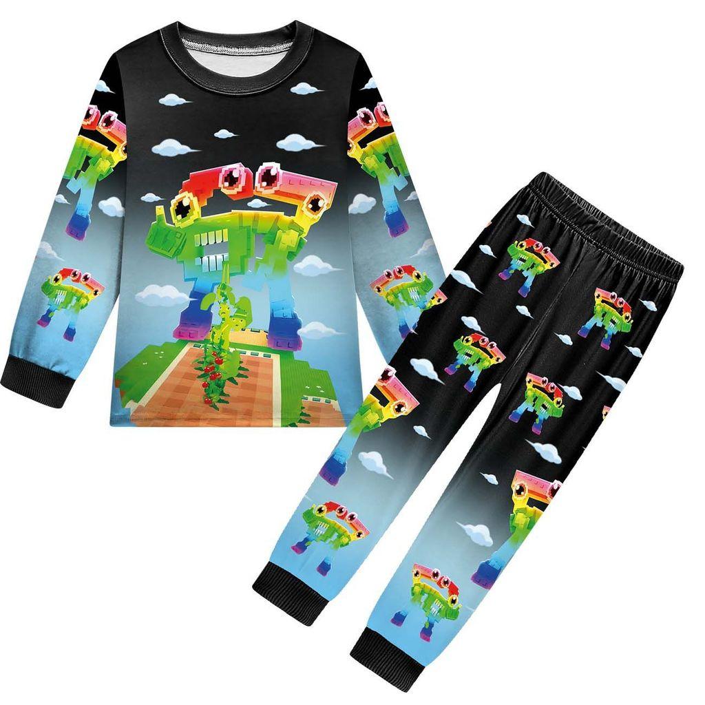 19705 Kinder Jungen Mädchen Steal a Brainrot 67 Six Seven Print Langarm T-Shirt Hose Pyjama Nachtwäsche Sets