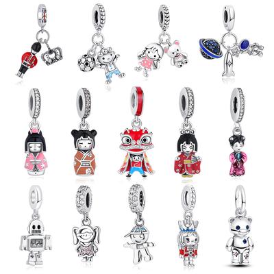 Original Copper Charms Beads Cartoon Figure Pave Cz Fit Pan Bracelets Bangles Necklaces For Women Diy Jewelry