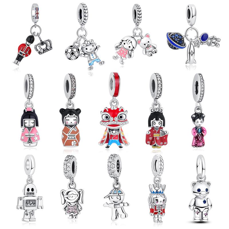 Original Copper Charms Beads Cartoon Figure Pave Cz Fit Pan Bracelets Bangles Necklaces For Women Diy Jewelry