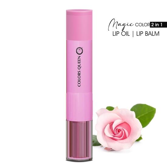 Colors Queen Magic Color 2 in 1 Lip Balm and Lip Oil Pink Rose with Shea Butter Vitamin E for Soft Hydrated Lips