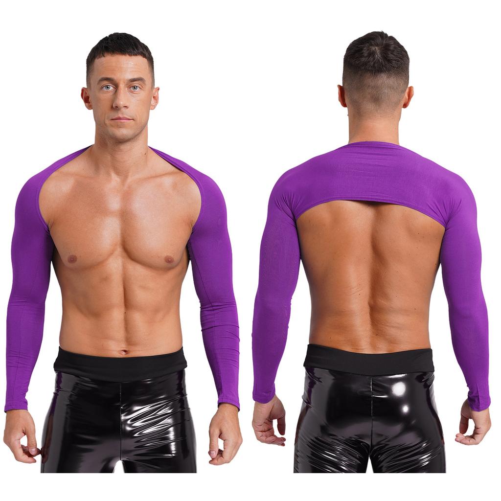 Herren Offene Vorderseite Crop Top Lässig Einfarbige Langarm Strickjacke Fitness Sport Bolero Schulterbedeckung Tops zum Zeigen des Körpers