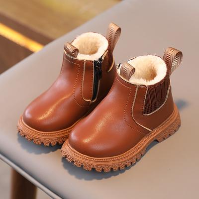 Winter Kinder Martin Stiefel Jungen Britischer Stil Reißverschluss Samt Wärme Rutschfest Mädchen Kurze Stiefel Rutschfest Kinder Lederschuhe