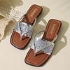 Plus Size Slip On Flat Slippers For Women Fashion Woven Sequins Casual Flip Flops Comfortable Beach Shoes