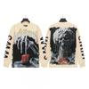 Unisex Vintage Skull Print Washed Cotton Long Sleeve Hoodie Streetwear Loose Fit