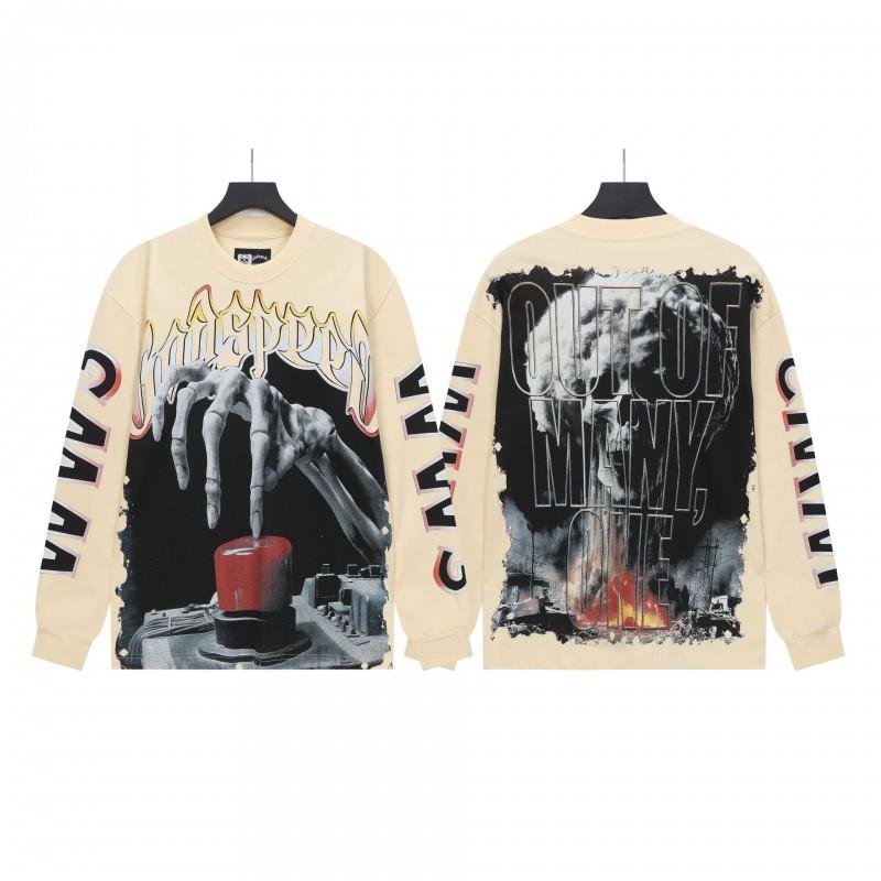 Unisex Vintage Skull Print Washed Cotton Long Sleeve Hoodie Streetwear Loose Fit