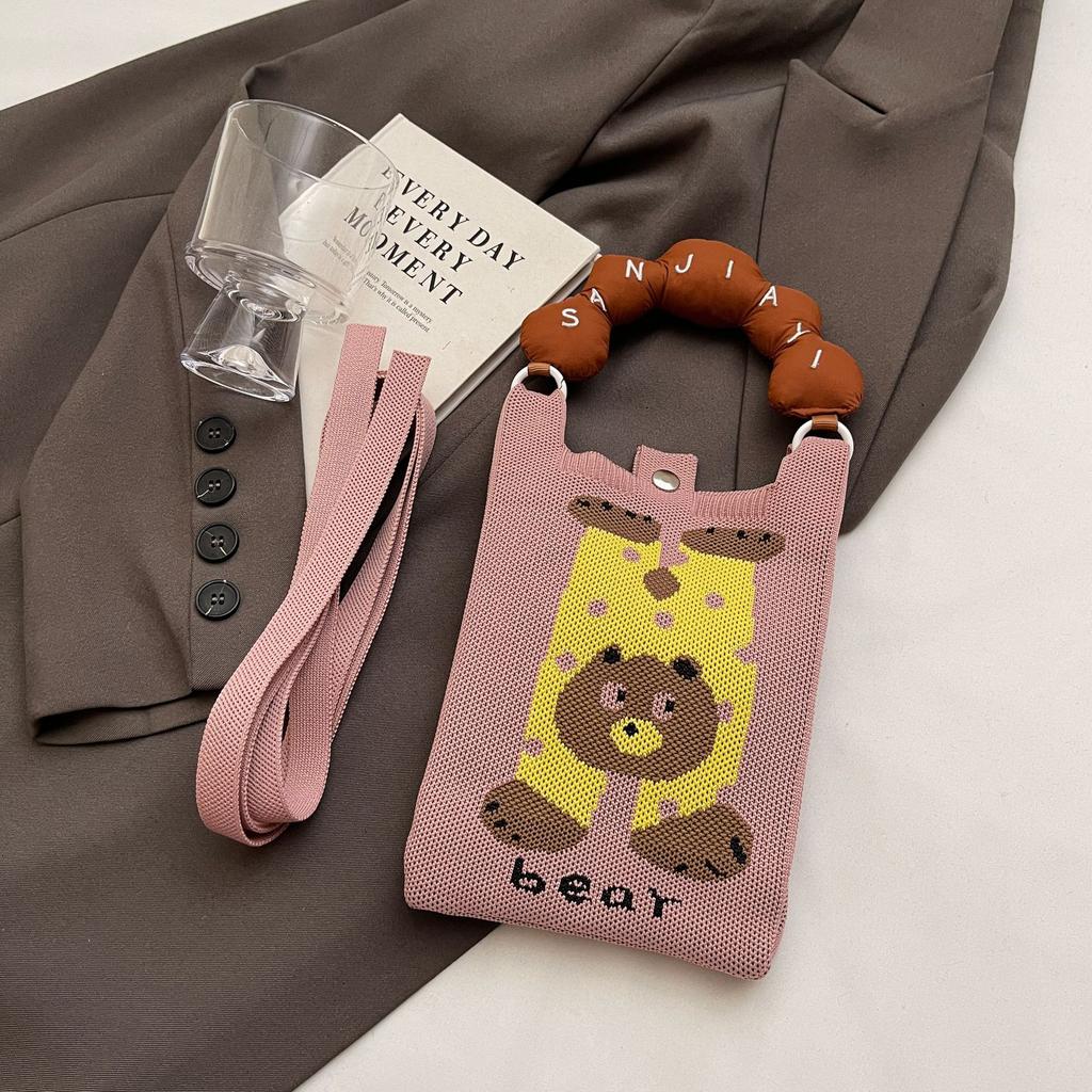 Knitted Mobile Phone Bag New Convenient Storage Student Cute Cartoon Fashion Messenger Bag