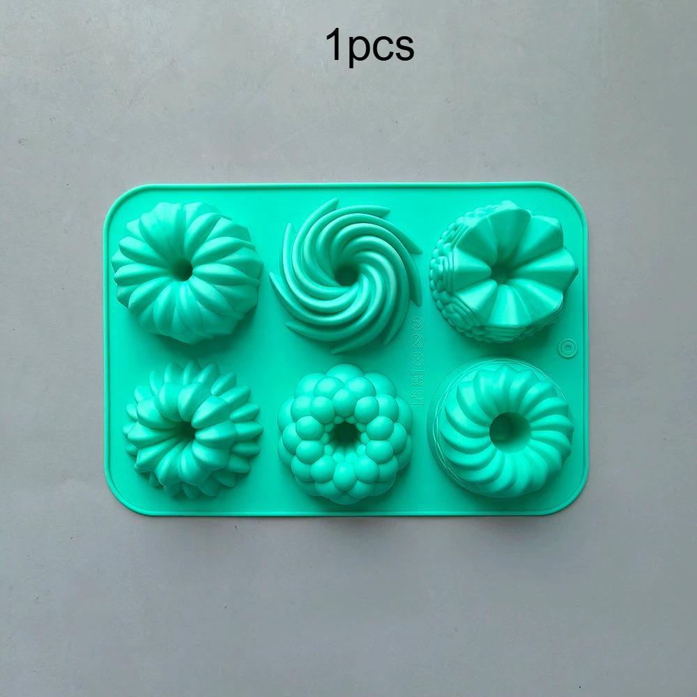 DIY Multicolor Silicone Donut Baking Mold 6 Cavity Flower Swirl Design Doughnut Cake Muffin Mousse Tray Oven Baking Tool