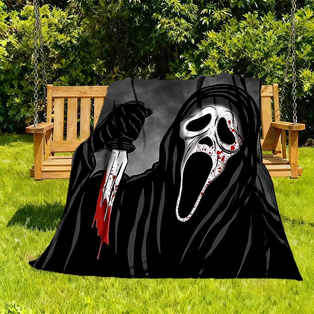 1PC Ghostface Scream Outdoor Flannel Throw Blanket - HD Printed Lightweight Soft Warm All-Season Blanket for Sofa, Bed, Travel, Camping 038